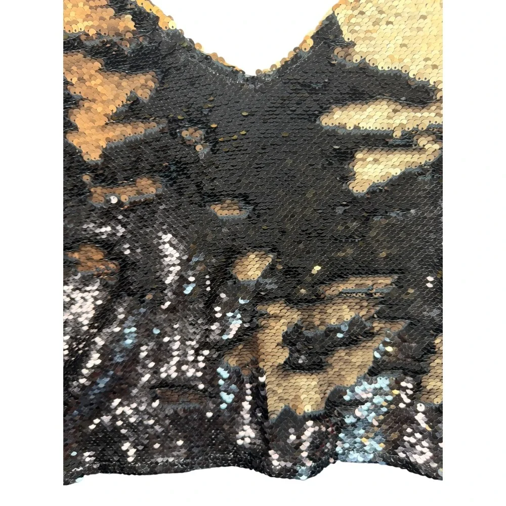 Intimately Free People Sequin Lace Trim Camisole Top Black Gold Large V-Neck